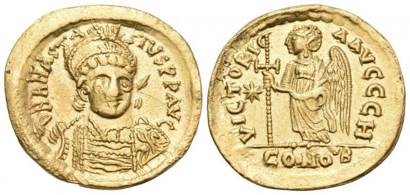 Anastasius I, 491-518. Solidus (Gold, 20 mm, 3.82 g, 6 h), Constantinople, H = 8...