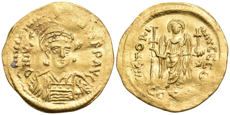 Justinian I, 527-565. Solidus (Gold, 23 mm, 4.40 g, 7 h), Constantinople, Θ = 9t...