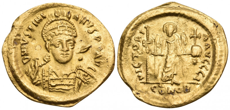 Justinian I, 527-565. Solidus (Gold, 21 mm, 4.15 g, 6 h), Constantinople, I = 10...