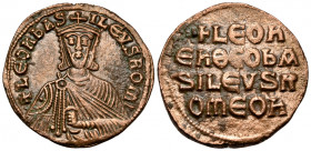 Leo VI the Wise, 886-912. Follis (Bronze, 25 mm, 6.67 g, 6 h), Constantinople. + LEOh BAS-ILEVS ROm' Crowned bust of Leo VI facing, wearing chlamys an...