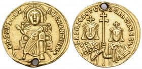 Basil I the Macedonian, with Constantine, 867-886. Solidus (Gold, 20 mm, 4.38 g, 6 h), Constantinople, 871-886. +IhS XPS REX REႺ NANTIႷM✳ Christ, nimb...