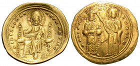Romanus III Argyrus, 1028-1034. Histamenon (Gold, 24 mm, 4.37 g, 6 h), Constantinople. + ΙhS XIS REX REGNANTIhM Christ Pantocrator seated facing on th...