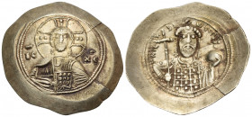 Nicephorus III Botaniates, 1078-1081. Histamenon (Electrum, 30 mm, 4.40 g, 6 h), Constantinople. IC - XC Bust of Christ Pantokrator facing, raising ri...