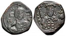 Alexius I Comnenus, 1081-1118. Tetarteron (Bronze, 18 mm, 3.77 g, 6 h), Constantinople. IC - XC Bust of Christ facing, cross behind head, holding Gosp...