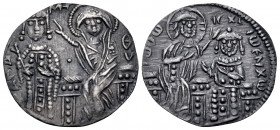 John V Palaeologus, with Anna of Savoy (Regent), 1341-1391. Basilikon (Silver, 18 mm, 1.31 g, 6 h), Constantinople, 1341-1347. ANA (MHP) ΘV Anna, seat...