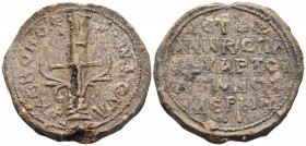 BYZANTINE SEALS. Stephanos Imperial Spatharios and Chartoularios of the Numera, circa 10th century. Seal or Bulla (Lead, 27 mm, 14.50 g, 12 h). +KE BO...