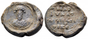 BYZANTINE SEALS. Anonymous, Circa 11th century. Seal or Bulla (Lead, 17 mm, 4.44 g, 12 h). Nimbate and draped bust of St. Theodoros facing. Rev. MAPT/...