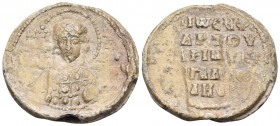 BYZANTINE SEALS. Joseph Chartoularios of Hagia Sophia, circa 11th Century. Seal or Bulla (Lead, 24 mm, 7.80 g, 12 h), Constantinople. M/I-X/A Winged a...