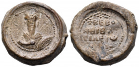BYZANTINE SEALS. Basil, circa 2nd half of 12th century. Seal or Bulla (Lead, 24 mm, 19.23 g, 12 h). (OA)/Θ - E/O/Δ/P Nimbate and bearded facing bust o...