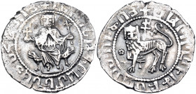 ARMENIA, Cilician Armenia. Royal. Levon I, 1198-1219. Double Tram (Silver, 28 mm, 5.25 g, 1 h). Levon seated facing on throne decorated with lions, ho...