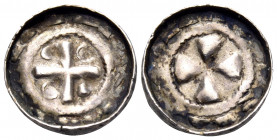 GERMANY, Sachsen- southern Saale area. (Silver, 9 mm, 0.97 g), Anonymous Hochrandpfennig, time of Heinrich IV. (1056-1106). Cross pattée with two annu...
