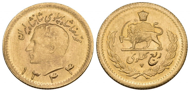 IRAN, Pahlavis. Reza Shah, AH 1344-1360 / AD 1925-1941. 1/4 Pahlavi (Gold, 17 mm...