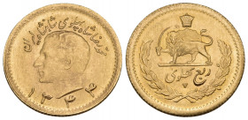IRAN, Pahlavis. Reza Shah, AH 1344-1360 / AD 1925-1941. 1/4 Pahlavi (Gold, 17 mm, 2.05 g, 12 h), dated 1344. Head left; date below. Rev. Crown above l...