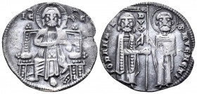 ITALY. Venice. Giovanni Dandolo, 1280-1289. Grosso (Silver, 21 mm, 1.97 g, 6 h), 48th Doge. IC - XC Christ Pantokrator seated facing on throne. Rev. •...