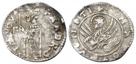 ITALY. Venice. Andrea Contarini, 1367-1382. Soldino (Silver, 14 mm, 0.51 g, 12 h), 60th Doge, Filippo Barbarigo, mintmaster. +ANDR'Q'TAR• DVX Doge kne...