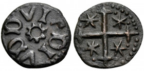 WALLACHIA. Radu I, circa 1377-1383. (Bronze, 13.5 mm, 0.91 g), Bani. IVD DVIRD around sun motif. Rev. Cross with four stars. MBR Type III, 78. Dark br...