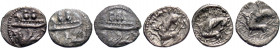 GREEK. 4th century BC. (Silver, 2.28 g). A lot of Three (3) fractional silver issues from Byblos in Phoenicia. All have hoplite in a galley above a hi...
