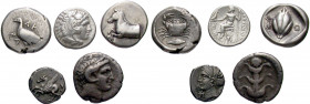 GREEK. 5th-3rd centuries BC. (Silver, 28.32 g). A lot of Five (5) silver issues from Sicily, Greece, and Kyrenaika. Includes a didrachm from Akragas i...