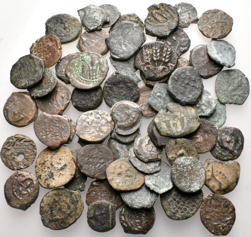 JUDAEA. 200 BC-AD 100. (Bronze, 95.00 g). A fine lot of 62 Hasmonean coins inclu...