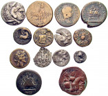 MISCELLANEA. 4th century BC-12th century AD. (Mixed metals, 121.12 g). A diverse lot of Fourteen (14) coins, five of which are silver and the rest bro...