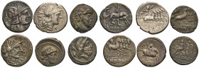 ROMAN REPUBLICAN. 2nd-1st century BC. (Silver, 22.61 g). A lot of Six (6) denarii of the later Roman Republic. Includes issues of Sex. Pompeius Fostul...