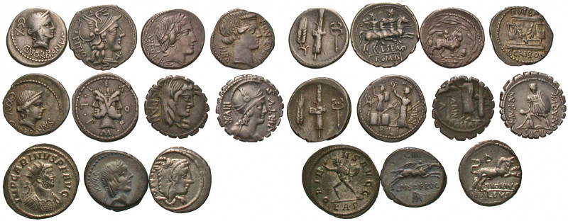 ROMAN REPUBLICAN & IMPERIAL. (Silver, 42.55 g). A lot of Eleven (11) coins, most...