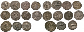 ROMAN REPUBLICAN & IMPERIAL. (Silver, 42.55 g). A lot of Eleven (11) coins, mostly Republican denarii but also a 3rd century Imperial antoninianus. In...