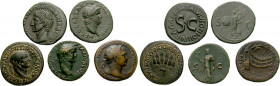 ROMAN PROVINCIAL & IMPERIAL. 1st century AD. (60.74 g). A lot of Five (5) attractive Julio-Claudian bronze dupondii and asses. Includes Augustus, Nero...