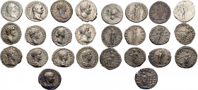 ROMAN IMPERIAL. (Silver, 42.28 g). A lot of Thirteen (13) silver denarii. Includes Vespasian, Titus, Trajan, Hadrian, Antoninus Pius, Marcus Aurelius,...