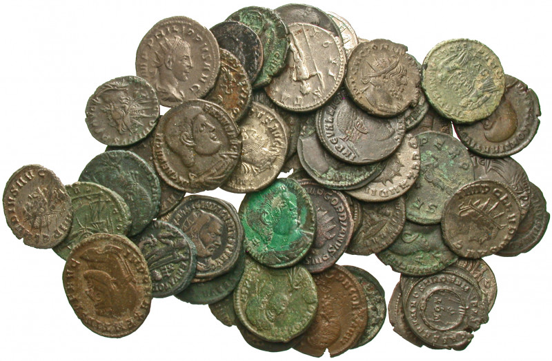 ROMAN IMPERIAL. (Mixed metals, 194.90 g). A lot of Fifty-One (51) late Roman Sil...