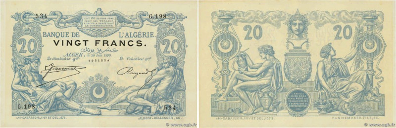 Country : ALGERIA 
Face Value : 20 Francs  
Date : 20 juin 1890 
Period/Province...