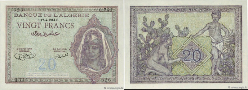 Country : ALGERIA 
Face Value : 20 Francs  
Date : 17 avril 1944 
Period/Provinc...