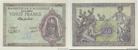 Country : ALGERIA 
Face Value : 20 Francs  
Date : 17 avril 1944 
Period/Province/Bank : Banque de l'Algérie 
Catalogue reference : P.92a 
Alphabet - ...