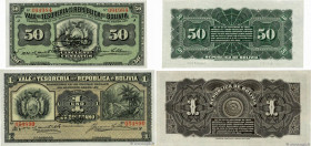 Country : BOLIVIA 
Face Value : 50 Centavos et 1 Boliviano  
Date : 29 novembre 1902 
Period/Province/Bank : Tesoreria de la Republica de Bolivia 
Cat...