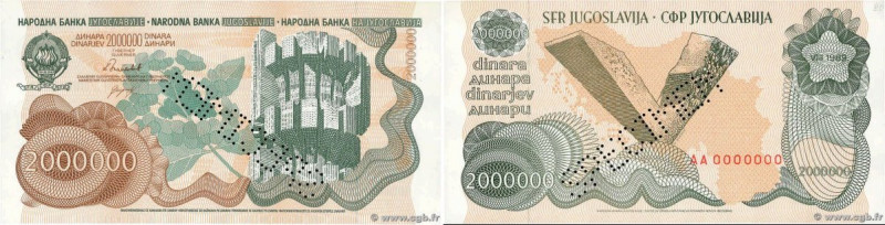 Country : YUGOSLAVIA 
Face Value : 2000000 Dinara Spécimen 
Date : août 1989 
Pe...