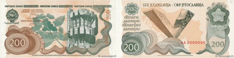 Country : YUGOSLAVIA 
Face Value : 200 Dinara Spécimen 
Date : 01 janvier 1990 
...