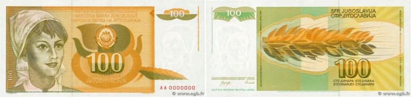 Country : YUGOSLAVIA 
Face Value : 100 Dinara Spécimen 
Date : 01 mars 1990 
Per...