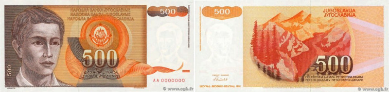 Country : YUGOSLAVIA 
Face Value : 500 Dinara Spécimen 
Date : 1991 
Period/Prov...