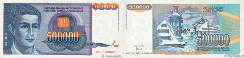 Country : YUGOSLAVIA 
Face Value : 500000 Dinara Spécimen 
Date : 1993 
Period/P...