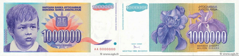 Country : YUGOSLAVIA 
Face Value : 1000000 Dinara Spécimen 
Date : 1993 
Period/...