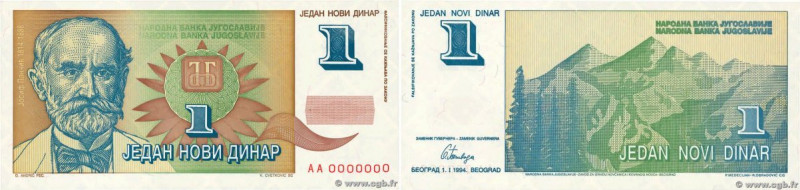 Country : YUGOSLAVIA 
Face Value : 1 Novi Dinar Spécimen 
Date : 01 janvier 1994...