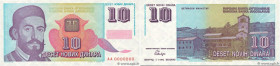 Country : YUGOSLAVIA 
Face Value : 10 Novih Dinara Spécimen 
Date : 01 janvier 1994 
Period/Province/Bank : Banque Nationale 
Catalogue reference : P....