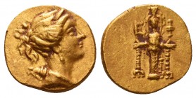 IONIA. Ephesus. Ca. 133-88 BC. AV stater. First series, ca. 133-100 BC.
Draped bust of Artemis right, hair drawn into knot at back of head, wearing s...