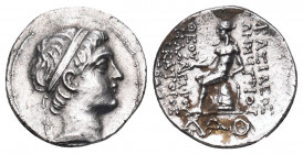 SELEUKID KINGDOM. Demetrius II Nikator, first reign, 146-144 BC. AR Drachm of Seleucia on the Tigris. Diademed draped bust / Apollo seated left on omp...