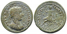 CILICIA, Anazarbus. Gordian III. AD 238-244. Æ
Obverse: [ΑΥΤ Κ Μ Α]ΝΤⲰΝΙΟϹ ΓΟΡΔΙΑΝΟϹ ϹƐ[?]; radiate, draped and cuirassed bust of Gordian III, r., se...