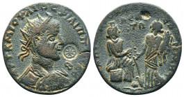 CILICIA, Diocaesarea. Philip I. 244-249 AD. Æ. Radiate, draped, and cuirassed bust right, seen from behind / Tyche seated right facing another Tyche s...