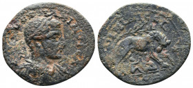 Maximinus I (235-238). Cilicia, Ninica-Claudiopolis. Æ. Laureate, draped and cuirassed r.; c/ms: Victory r. with wreath. R/ She-wolf standing r., unde...