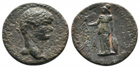 CILICIA, Pompeiopolis. Domitian. AD 81-96. Æ . Struck CY 152 (AD 86/7). Laureate head right / Athena Nikephorus standing left, resting left hand on gr...