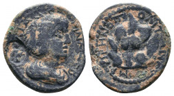 CILICIA. Irenopolis-Neronias. Julia Domna (Augusta, 193-217). Ae. Dated CY 144 (195/6). Obv: IOVΛIA ΔOMNA CЄB. Draped bust right; c/m: Laureate head r...