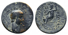 PHRYGIA. Acmoneia. Nero (AD 54-68). Ae. Lucius Servenius Capito, archon, with his wife Julia Severa.
Obv: NEPΩN KAIΣAP ΣEBAΣTOΣ.
Laureate head right...